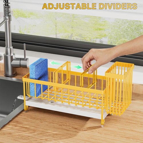 Cisily Sponge Holder for Kitchen Sink, Sink Caddy Organizer with High Brush Holder, Kitchen Countertop Organizers, 304 Stainless Steel, Lemon Yellow Kitchen Decor and Accessories