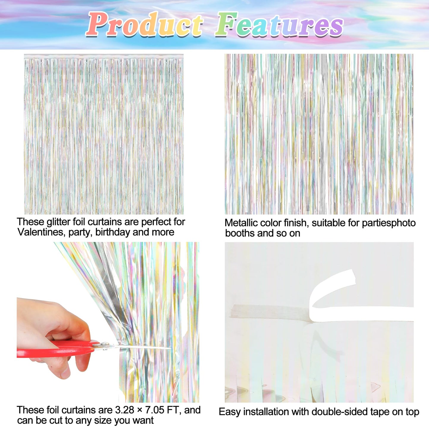 2 Pack Backdrop Curtains, 3.28 FT x 7.05 FT Laser Silver Fringe Curtains, Metallic Tinsel Foil Curtains Party Streamer, Photo Backdrop Party Decorations Bithday Photo Booth Props