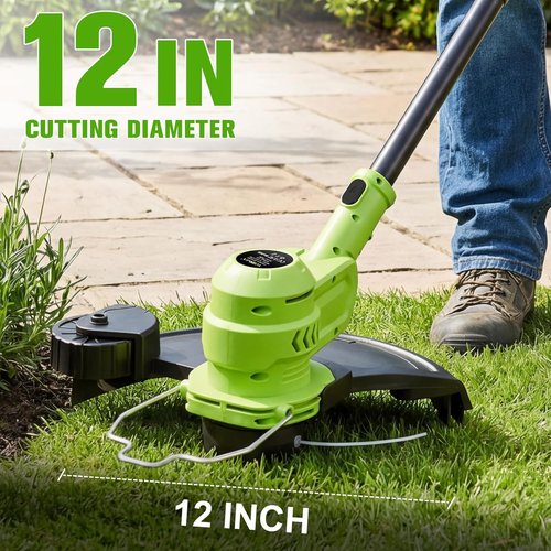 21V Cordless Weed Eater by [Brand Name] - Lightweight 2-in-1 Electric Trimmer & Edger with 2 Batteries, 12-Inch Auto Feed