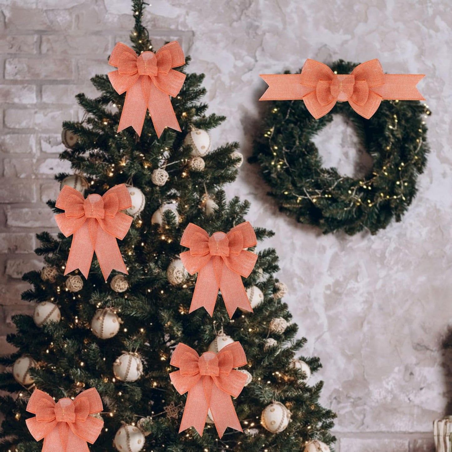 Meseey Orange Burlap Bows - 2 Pcs Premade Gift Wrapping & Holiday Decor | Perfect for Trees, Wreaths & Doors