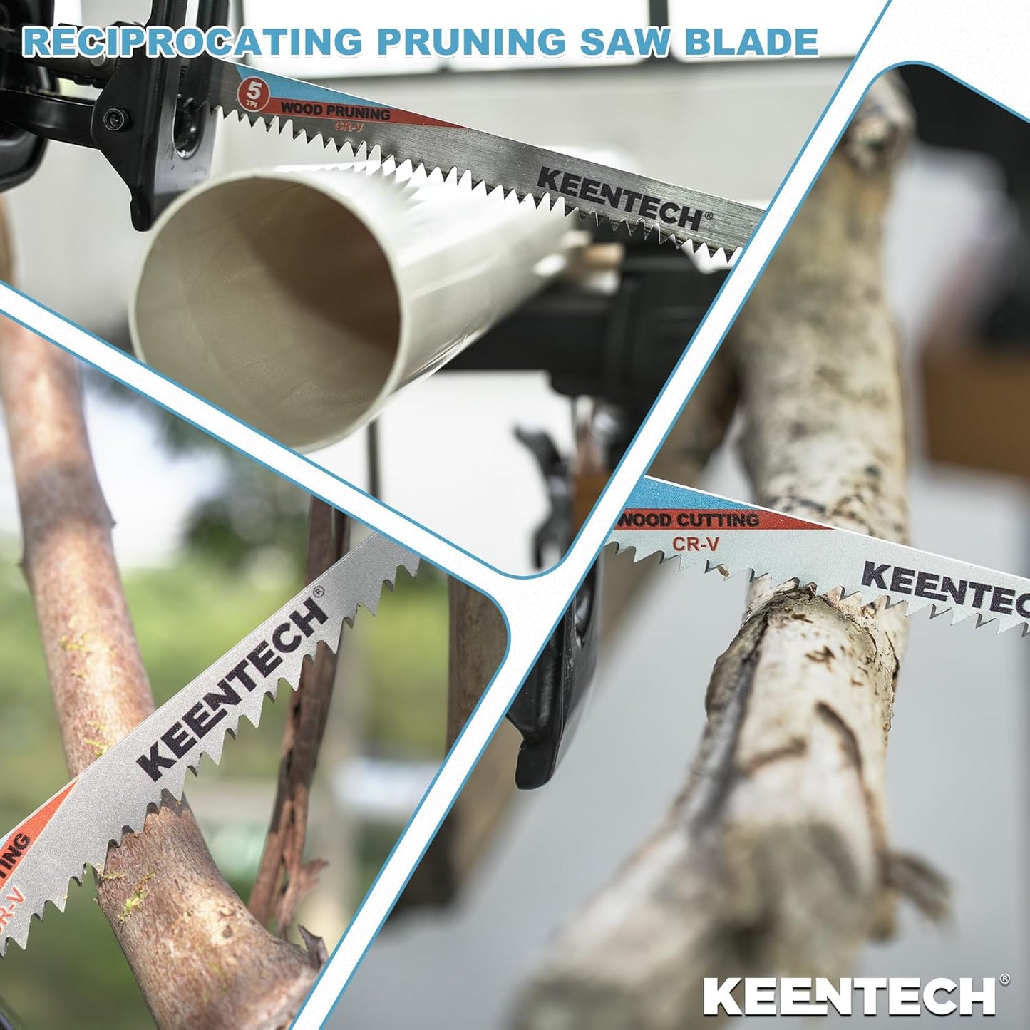 KEENTECH 9-Inch Cr-V Reciprocating Saw Blades - 5-Pack for Wood Cutting & Tree Pruning | 5 TPI Fleam Ground Teeth
