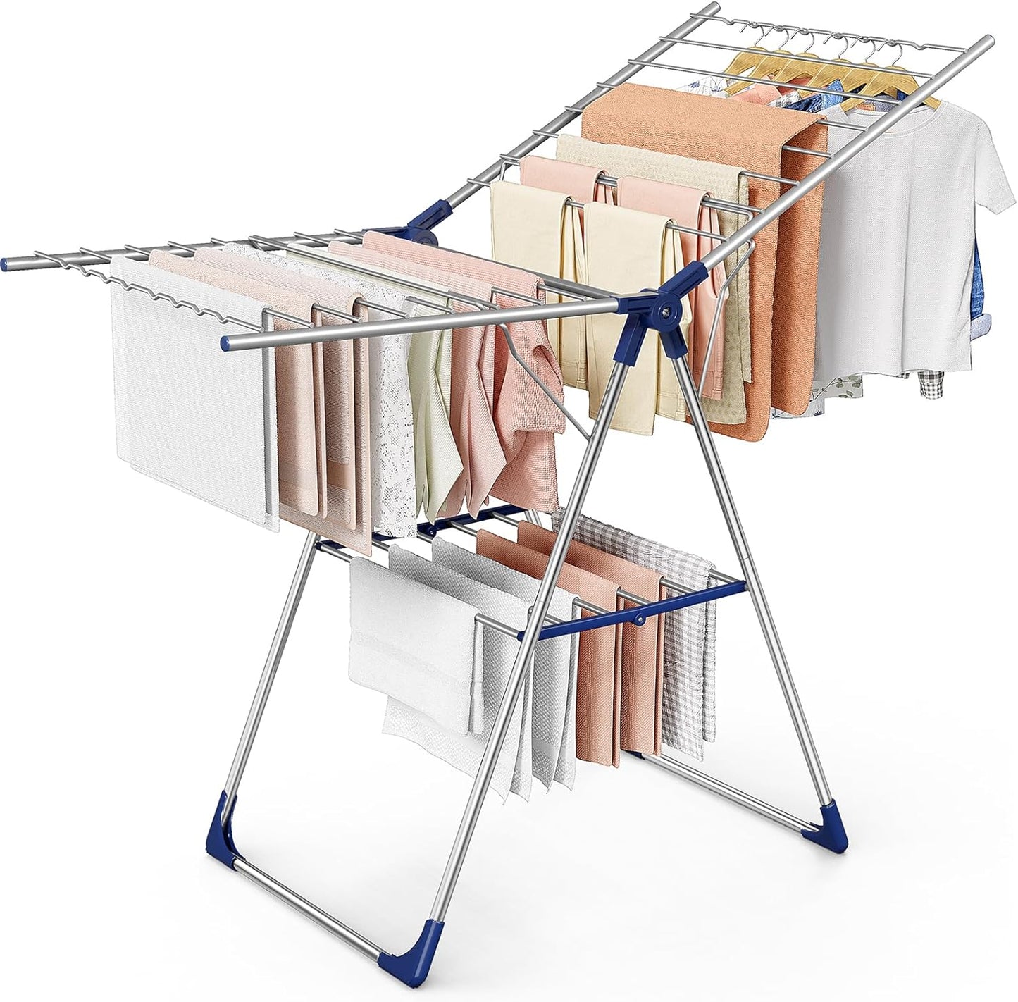 Sakugi Clothes Drying Rack - Height-Adjustable Metal Laundry Dryer Stand for Indoor & Outdoor Use | 55.5" L × 22.8" W, Silver Blue
