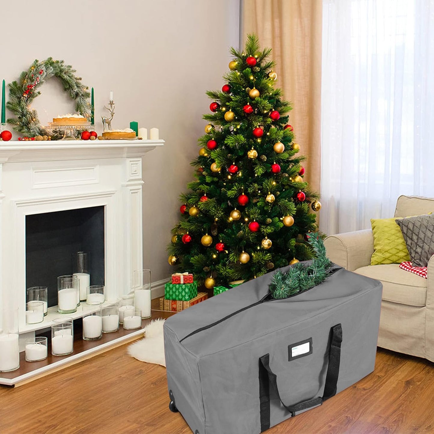ProPik Christmas Tree Storage Bag - Heavy Duty 600D Oxford with Wheels | Fits Up to 7.5 Ft Tall Trees, Gray