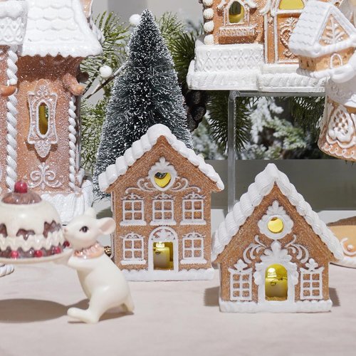 Braxio Gingerbread House Kit - 2PCS Miniature LED Light Decor for Indoor Home Aesthetic - 3 Inch