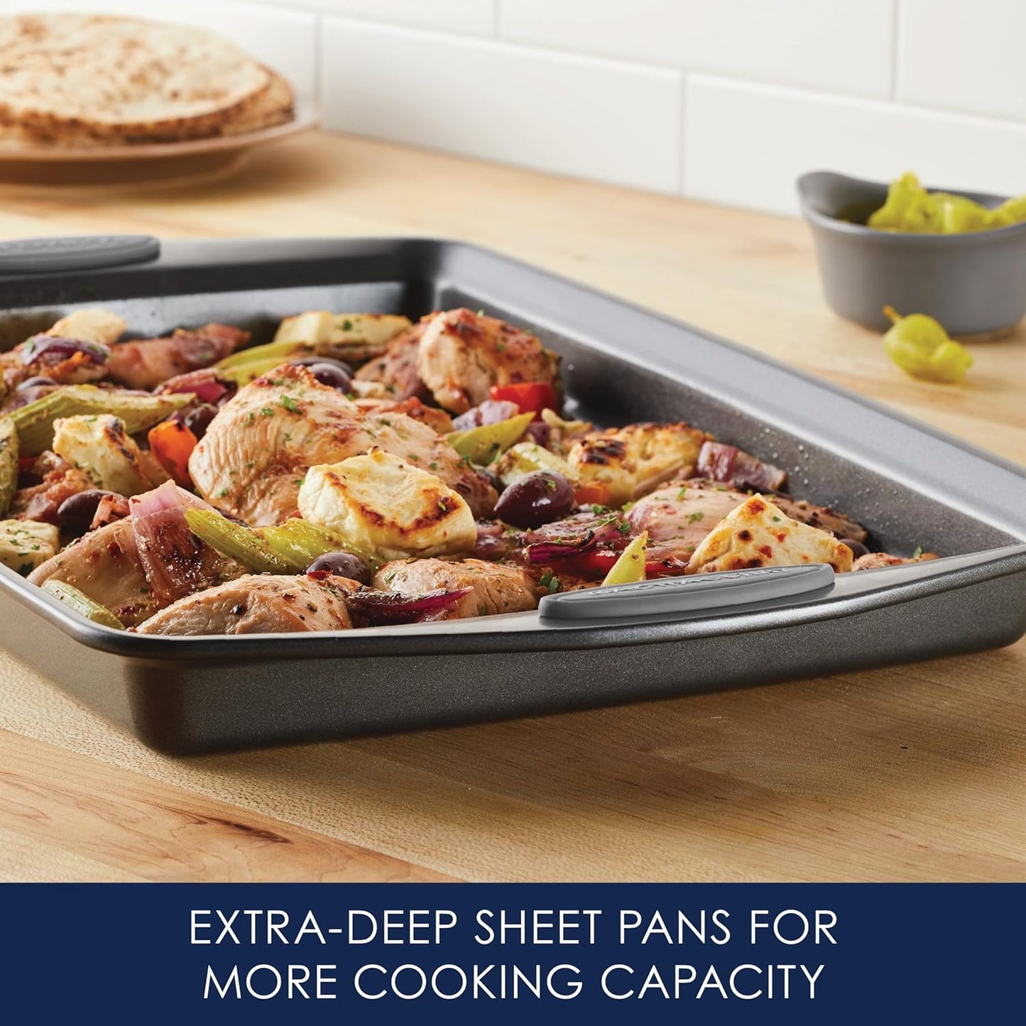 Rachael Ray Nonstick Bakeware Set - 3 Piece Cookie Sheets with Grips in Gray & Sea Salt Gray