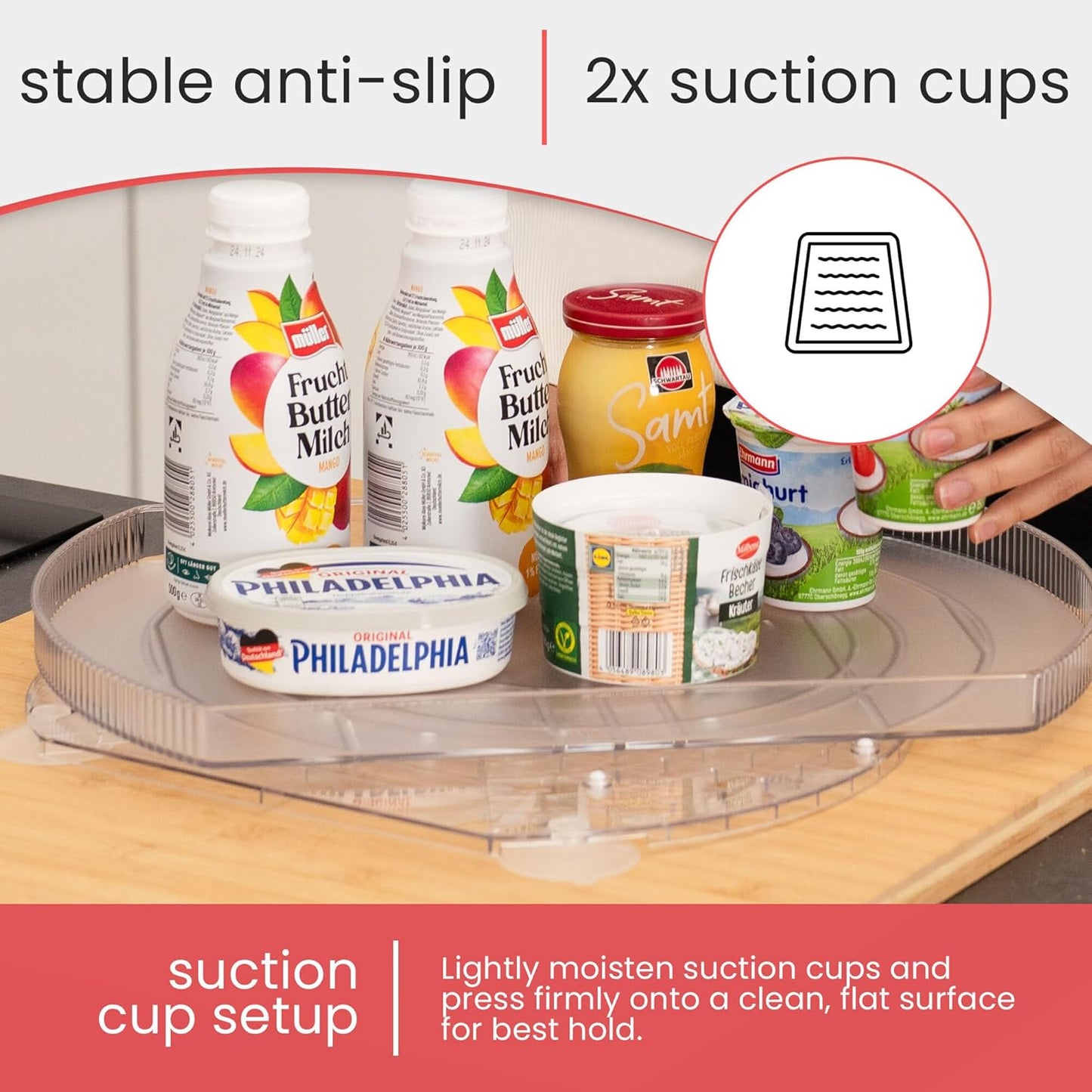 Lazy Susan | 360° Turntable Refrigerator Organizer - Rectangle Storage Tray for Fridge & Pantry (16.5"x11.5"x1.5")