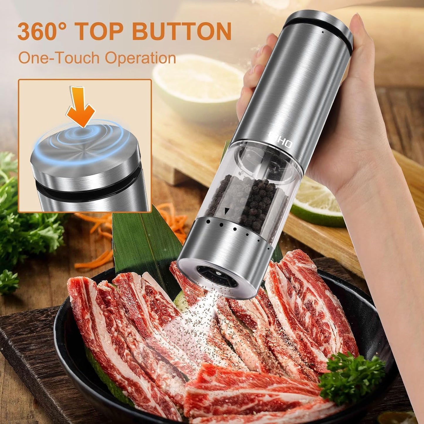 Skiennix Electric Salt and Pepper Grinder Set - Rechargeable Automatic Mills with Adjustable Coarseness | Perfect Kitchen Gadgets for Holiday Gifts