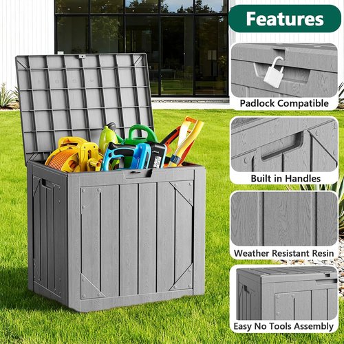 30 Gallon Outdoor Storage Box - Waterproof Resin Deck Organizer for Patio Cushions & Garden Tools