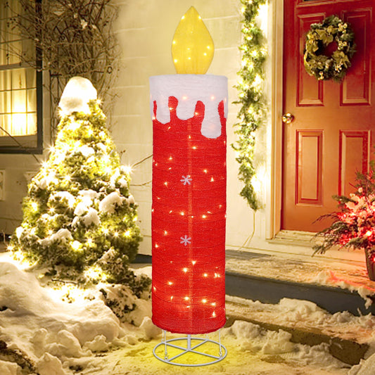 DR.DUDU 5.2 FT Christmas Lighted Decoration Candle,Red Glitter 3D Candle with Flickering Flame, Pre-Lit 60 LED Christmas Outdoor Decor with Stakes for Xmas Outside Yard Indoor Porch Lawn Holiday Party