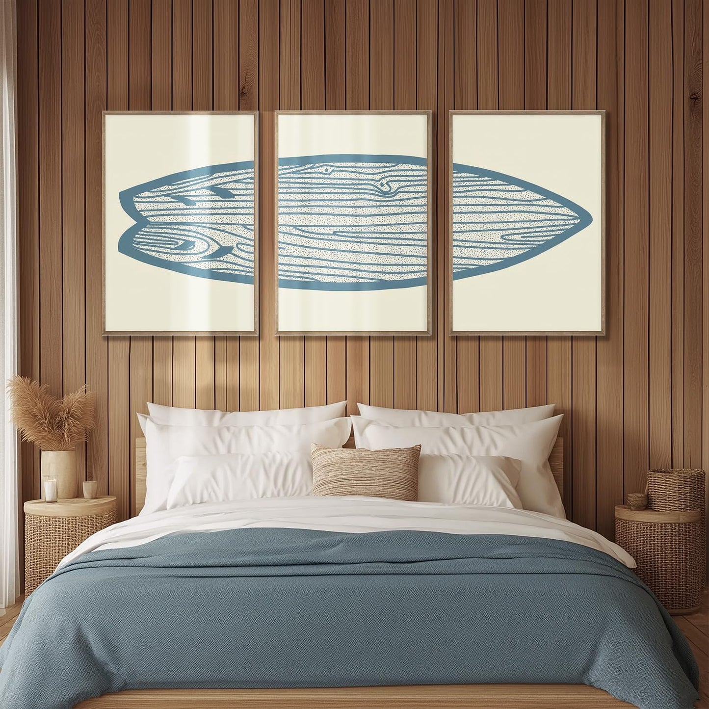 AntExpanse Surfboard Wall Decor 3 Pieces Surfboard Canvas Painting Prints Art Poster, Sea and Surf Pictures for Beach House, Living Room, Bedroom Decor with Wooden Inner Frame (40x55cmx3=16x22inchx3)