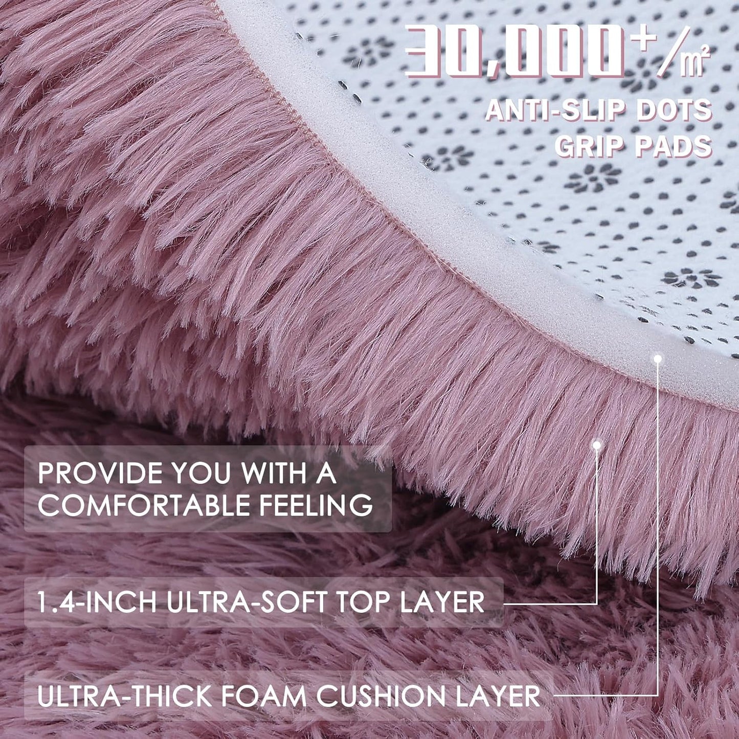 OLANLY Blush Round Area Rug - Soft, Fluffy 9 ft Circle Carpet for Bedroom & Living Room Decor