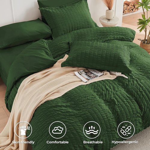 HYMOKEGE Dark Green Comforter Set - Luxury 7-Piece All-Season Bedding Set with Sheets & Pillowcases