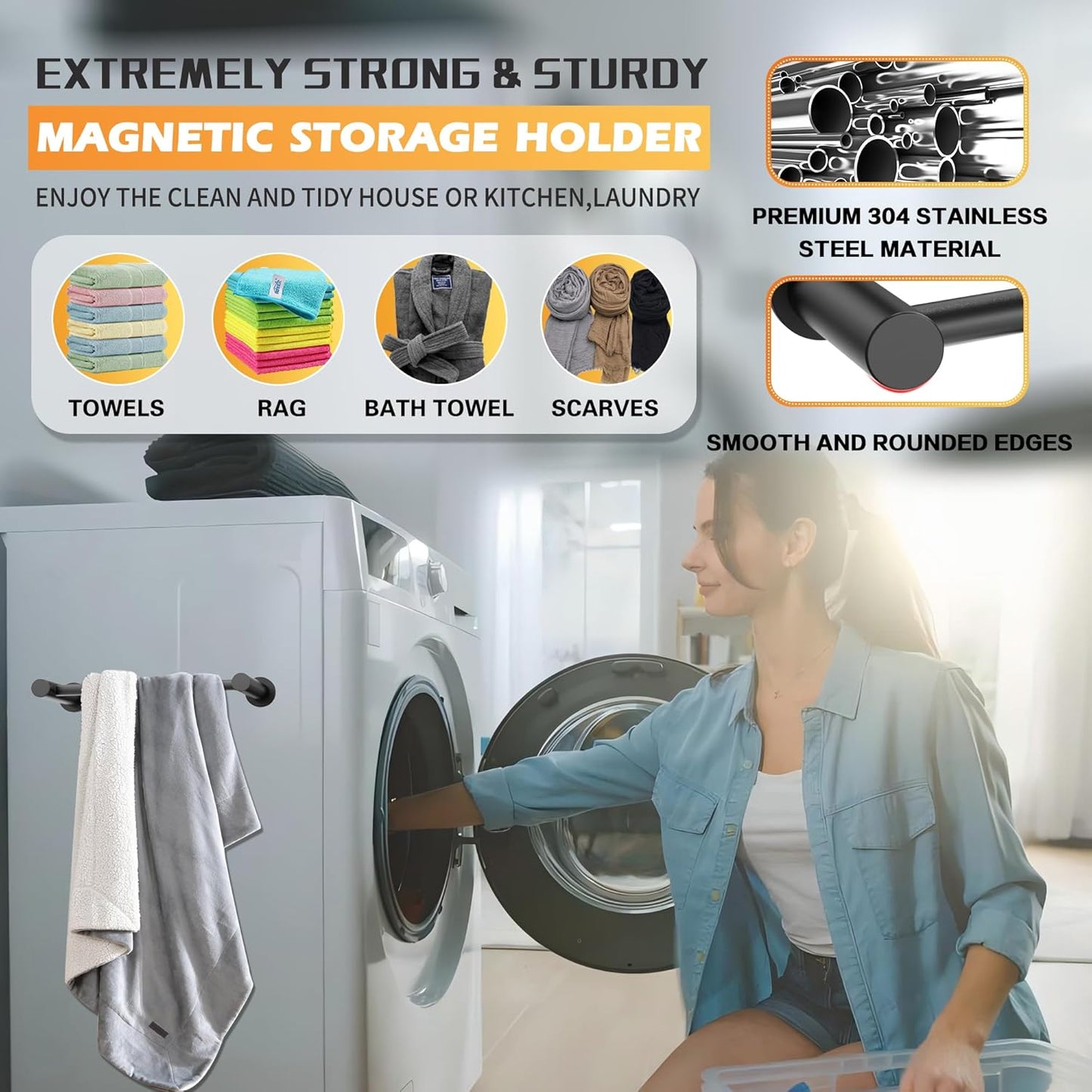 ULIBERMAGNET Magnetic Towel Holder - Adjustable Length Non-Slip Bar for Whiteboards & Refrigerators | 2 Pack