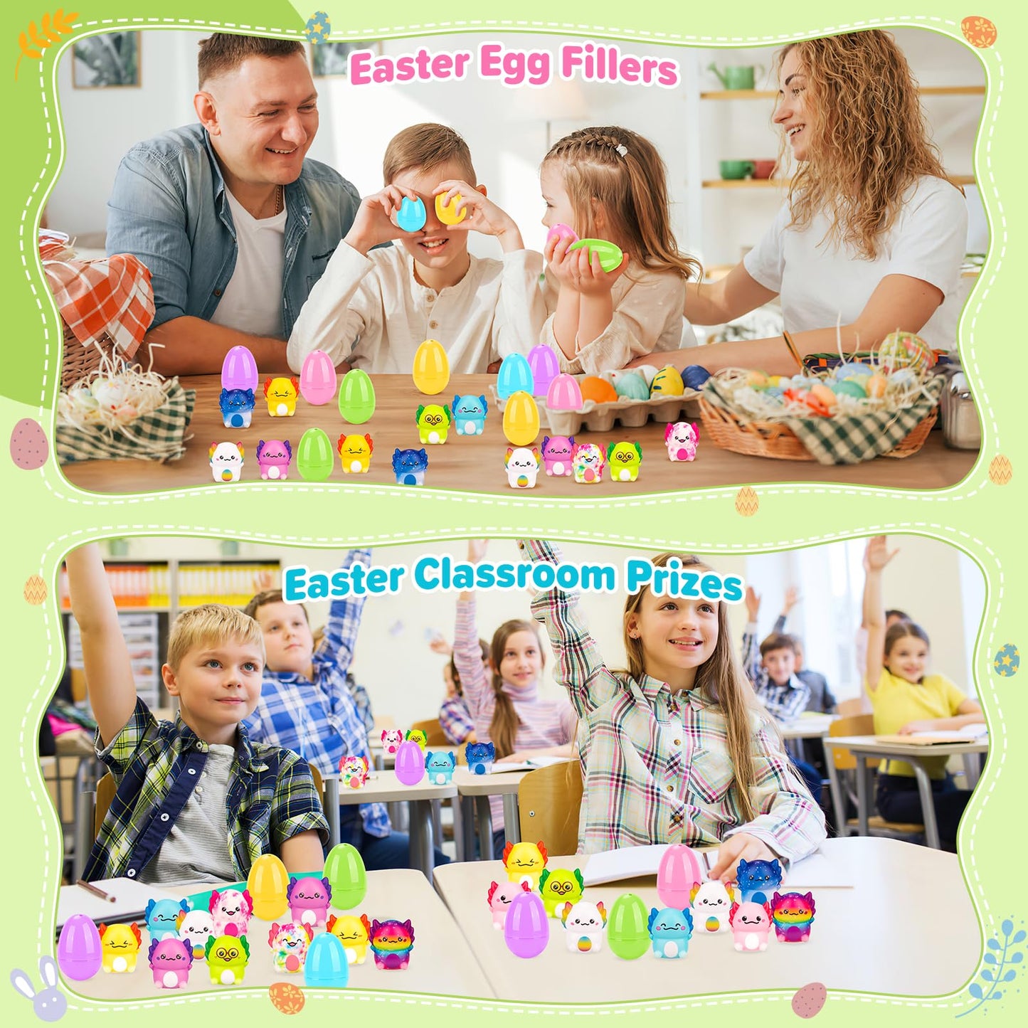 PAKSPAK 20 Pack Easter Eggs Fillers with Axolotl Squishy Toys Inside Easter Basket Stuffers Easter Egg Hunt Easter Party Favors for Kids
