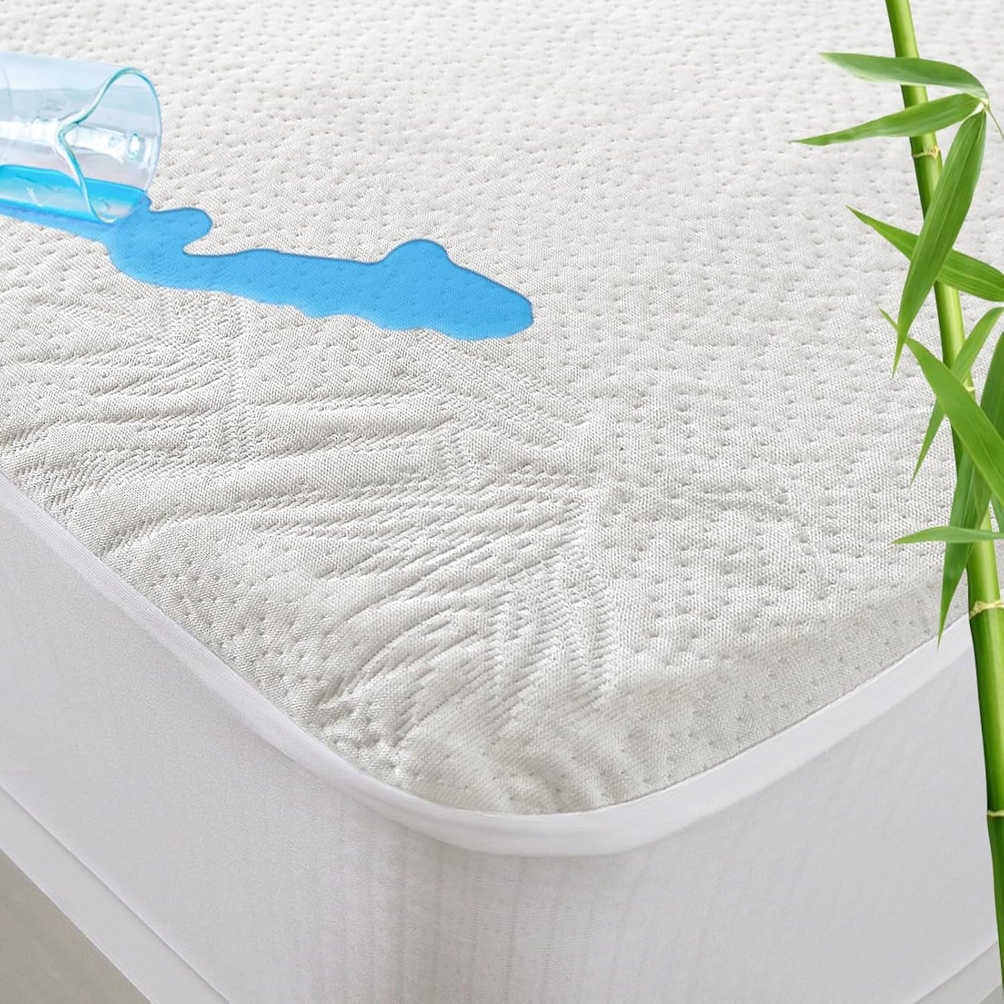 Skiennix Twin Mattress Protector - Waterproof Cooling Pad Made from Bamboo | 14" Deluxe Noiseless Topper, Machine Washable