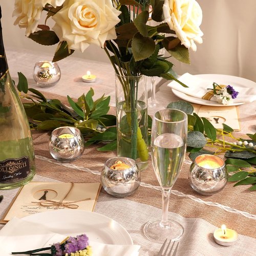 Homemory Silver Votive Candle Holders - 12 Pcs Round Mercury Glass for Weddings & Home Decor