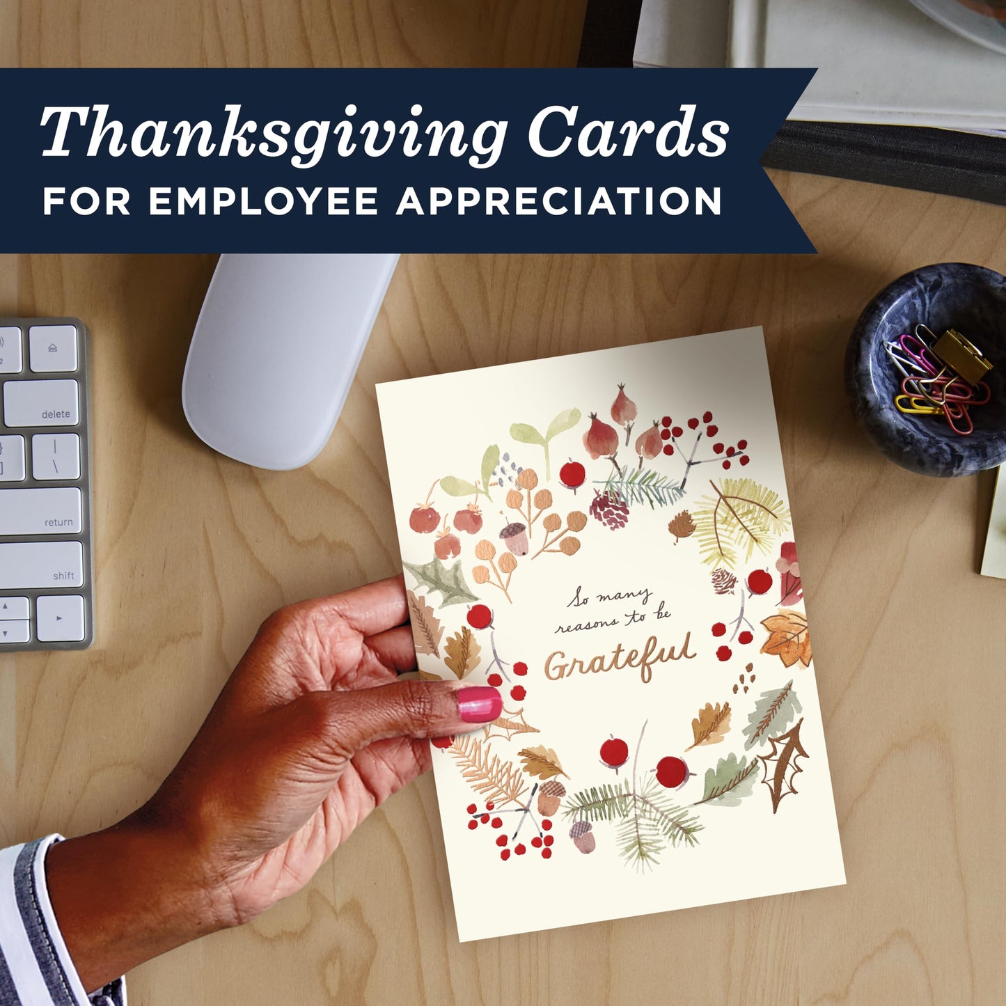 Thanksgiving Cards for Employees by Hallmark Business – 25 Pack Bulk Greeting Cards with Envelopes & Gold Seals – “For Everything You Do” Design – Appreciation Cards for Staff & Workplace Teams