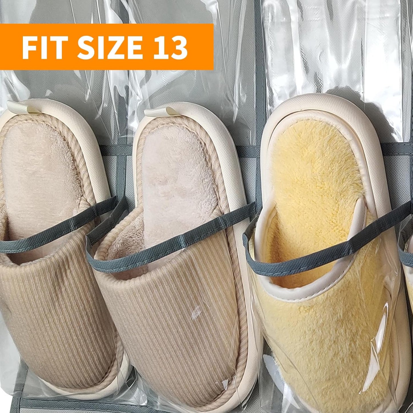 Skiennix Clear Crystal Hanging Shoe Organizer - 35 Pockets Over The Door Rack | Grey with 4 Hooks