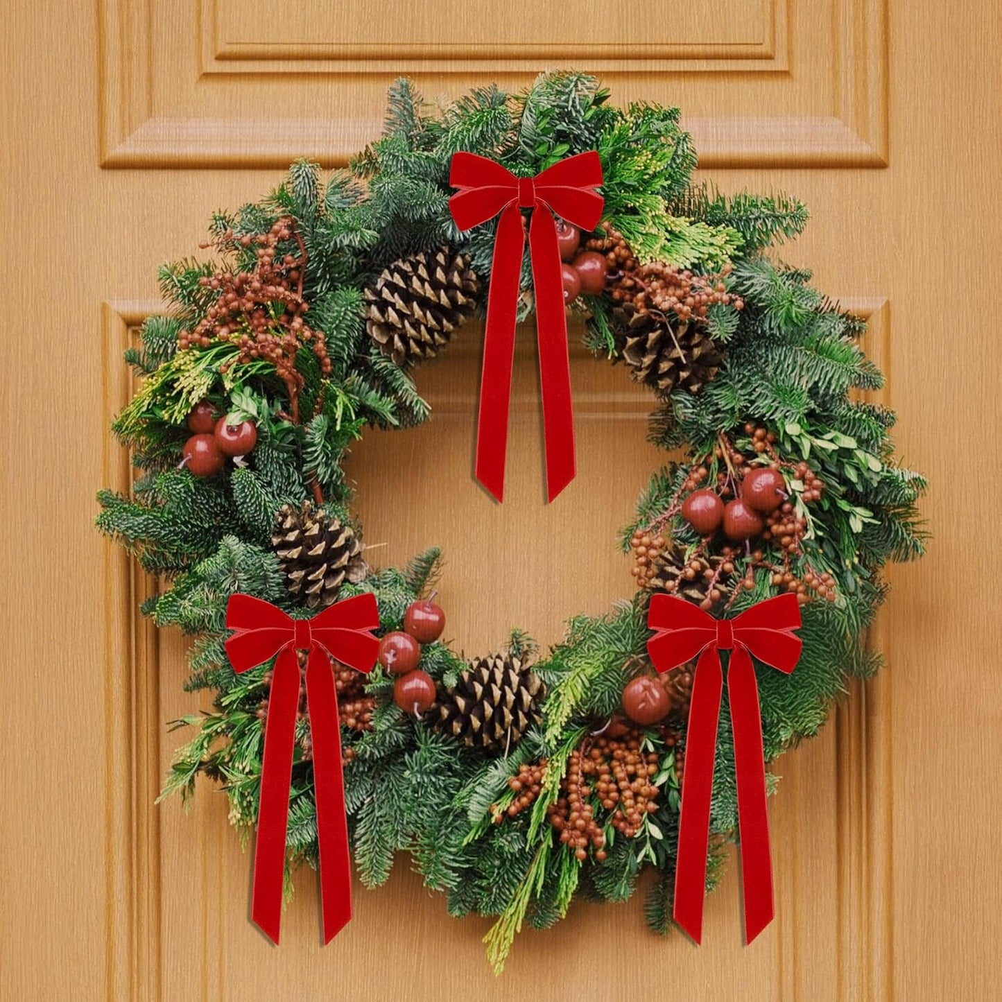 Red Velvet Ribbon Bows by [Brand Name] - 12Pcs Christmas Tree Decorations | 5in x 10in Holiday Ornaments