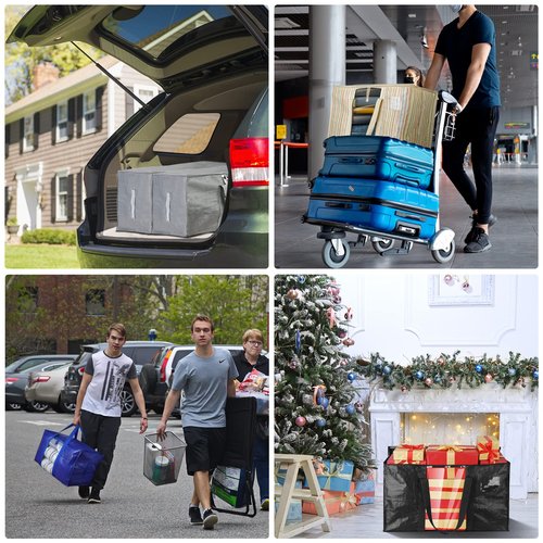 BALEINE 4-Pack Oversized Moving Bags with Reinforced Handles, Heavy-Duty Storage Tote Moving Supplies for Packaging, Camping (Black w/Window, 4-Pack)
