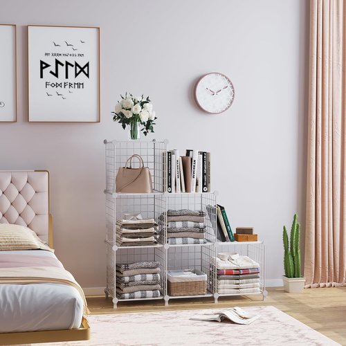 AWTATOS 6-Cube Storage Organizer - DIY Stackable Shelves for Home Office | White Bookcase Cabinet