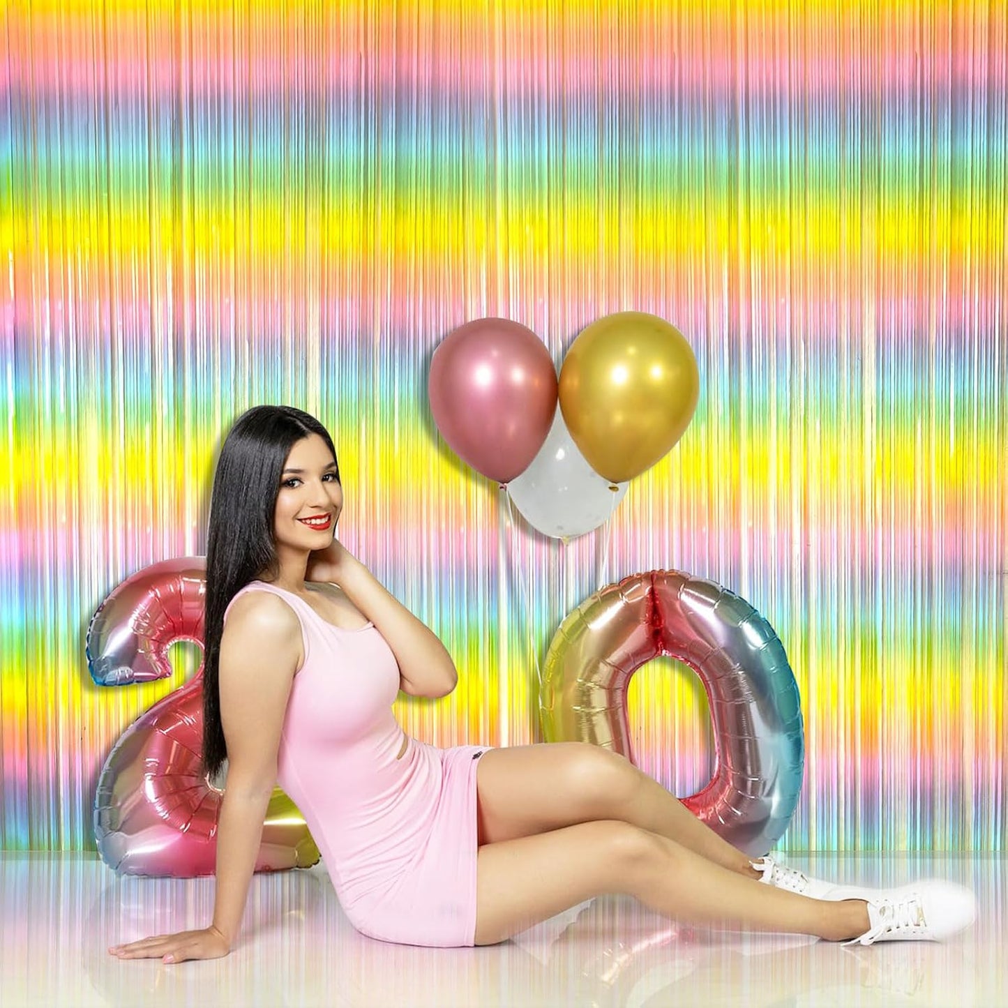 Pastel Rainbow Foil Fringe Curtain - Vibrant Party Backdrop for Birthday Celebrations