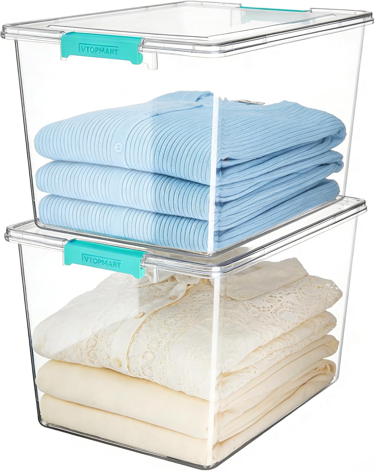 Vtopmart 72 QT Crystal Clear Storage Bins - 2 Pack with Lids | Stackable Plastic Totes for Organizing Clothes and Bedding