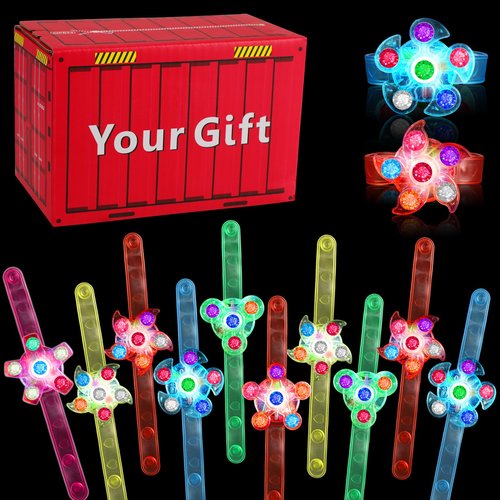 BSTDECOR Glow in The Dark Party Favors for Kids-14 Pack LED Light Up Fidget Spinner Bracelets, Birthday Gifts Treasure Box Toys Classroom Prizes Goodie Bags Stuffers Easter Basket Stuffers