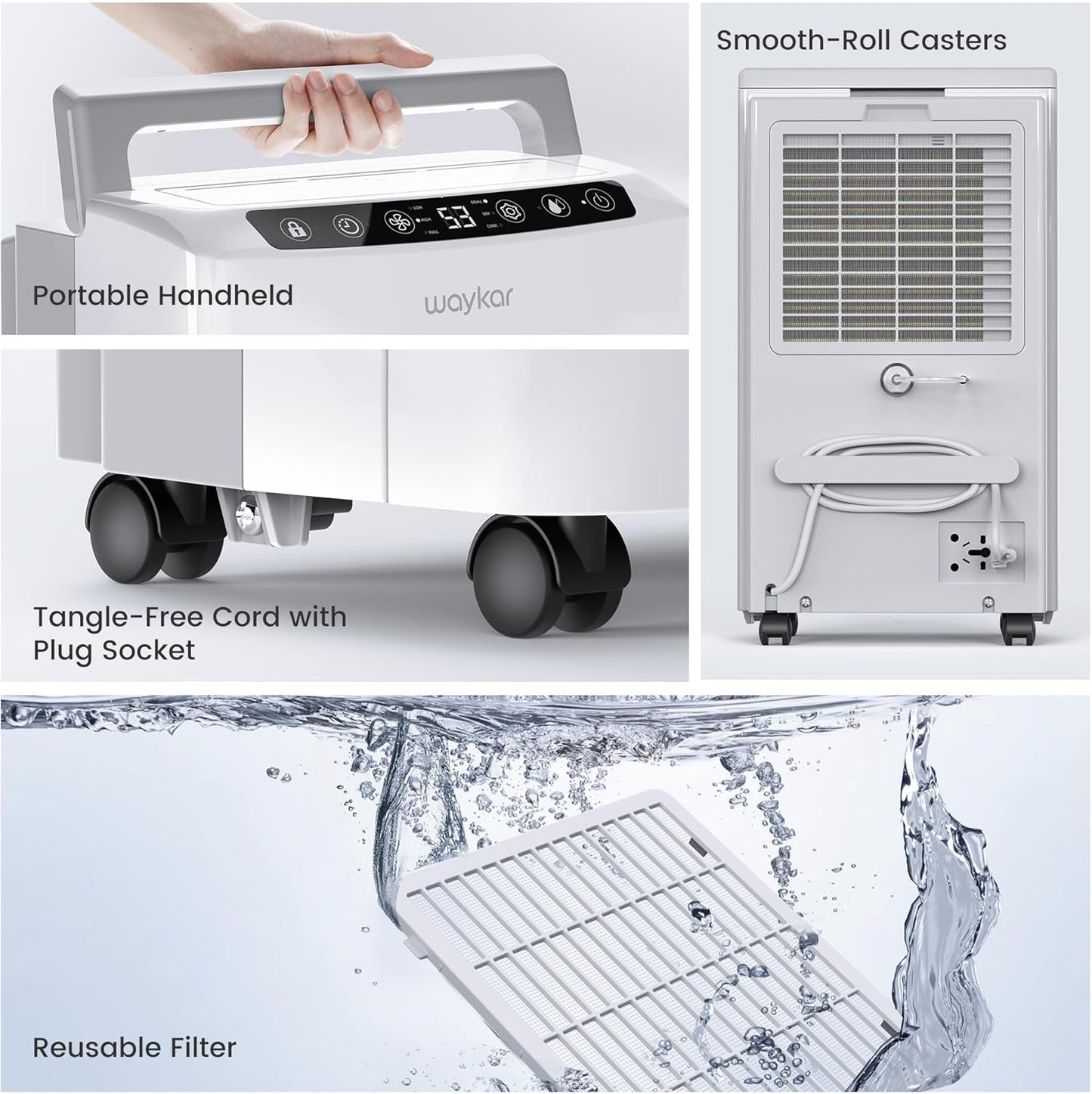 Waykar Dehumidifier - Energy Star 2000 Sq. Ft, 34 Pints, Quiet 33dB, Auto/Manual Drainage, 0.62 Gallon Tank