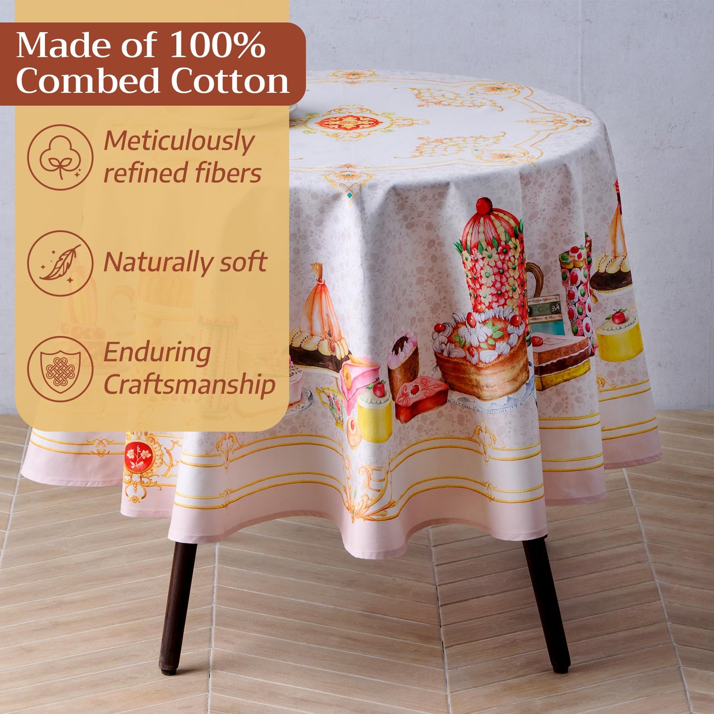 Maison d'Hermine Premium Table Cloth Round Table 100% Cotton 70 Inches Tablecloth Reusable Decorative Everyday Use for Dining Room, Farmhouse, Home, Party, Festive & Wedding - Pastries