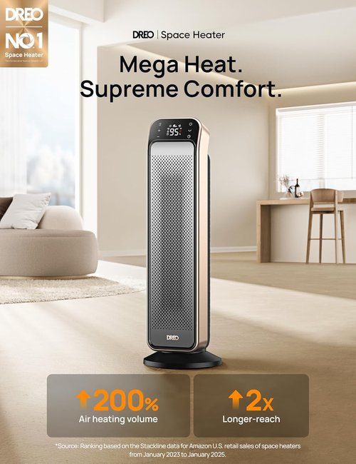 DREO Portable Space Heater - Fast 25" Room Heater with Remote & Thermostat | Overheat & Tip-Over Protection, Gold
