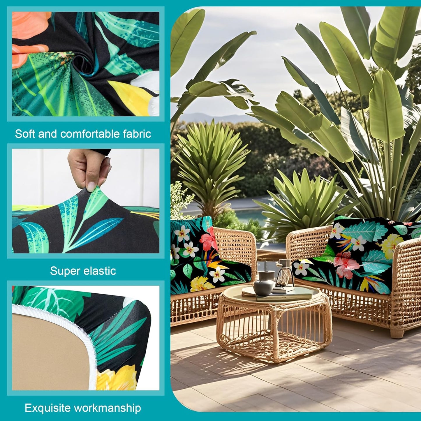 Skiennix 12 Pcs Stretch Patio Cushion Covers - Washable Floral Slipcovers for Outdoor Furniture
