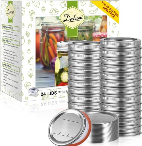 Dalzom® Wide Mouth Canning Lids - 24 Premium Mason Jar Lids with Rings | Food Grade, Airtight Fit