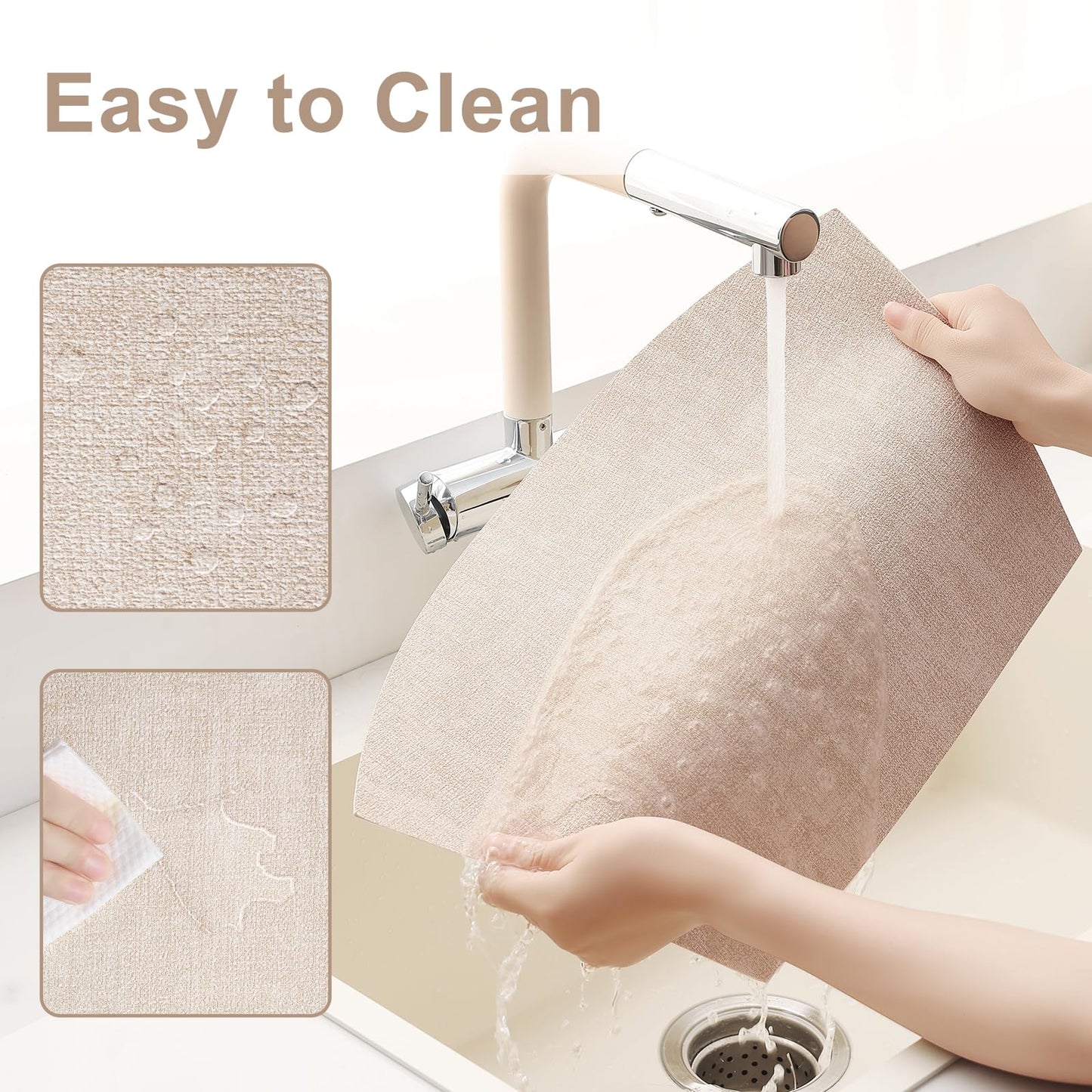 Homaxy Round Table Placemats Set of 6, Washable Wedge Shaped Faux Leather Table Mats, Wipeable Kitchen Dinner Place Mats for Indoor Outdoor, Beige