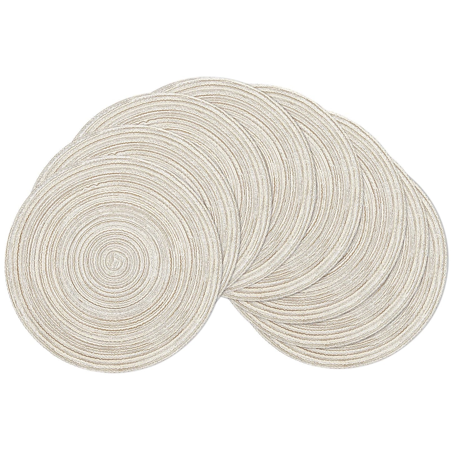 SHACOS Placemats Set of 8 Round Braided Place Mats 15 inch Washable Table Mats for Home Wedding Holiday Party (Ivory, 8)