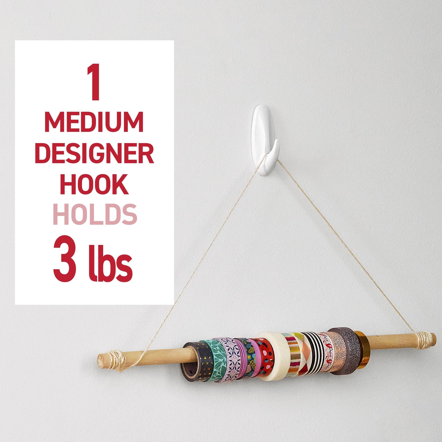 Command Medium Designer Hooks, 9 Hooks and 12 Strips, Damage-Free Hanging Wall Hook with Adhesive Strips, No Tools Great for Hanging, Organization and Storage, Holds up to 3 lb