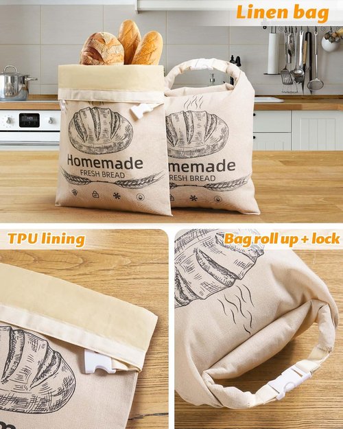 Beeswax Bread Bags by [Brand Name] - Reusable Organic Linen for Sourdough | 17 x 12.6 Inches - Freshness Preservation & Freezer-Friendly