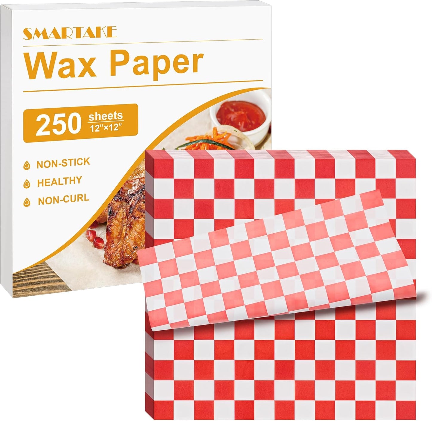 SMARTAKE 12 x 12 Inches Wax Paper - 250 Pcs Non-Stick Hamburger Patty Paper | Ideal for Lunch, BBQs & Parties