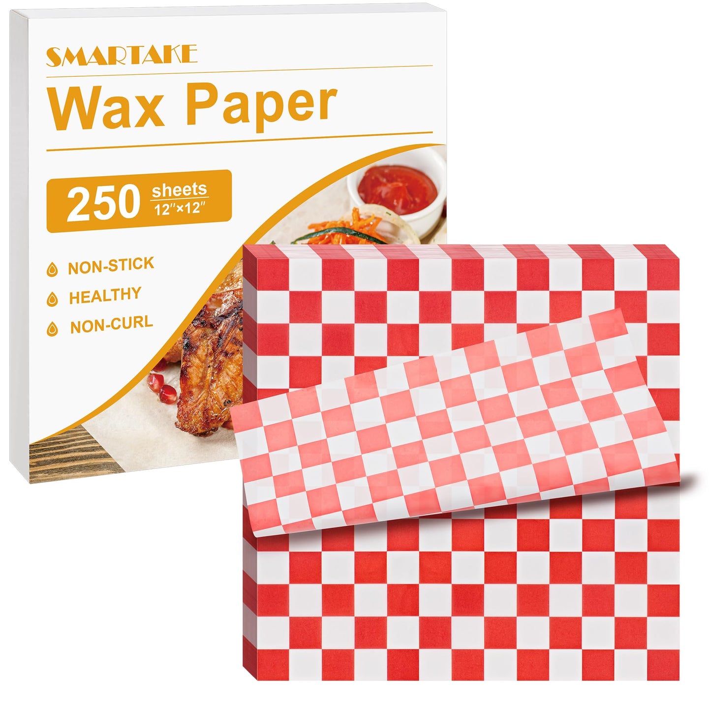 SMARTAKE 12 x 12 Inches Wax Paper for Food, 250 Pcs Non-Stick Hamburger Patty Paper, Square Sandwich Separators Wrapping Paper, for Lunch, Restaurants, Barbecues, Picnics, Parties, Blue Plaid