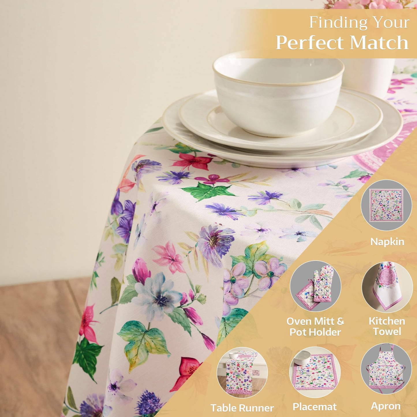 Maison d' Hermine Table Cloth Round Table 100% Cotton 63 Round Inches Tablecloth Reusable Decorative for Dining Kitchen Room Farmhouse Home Gifts for Mothers Day Spring Summer - Chardon