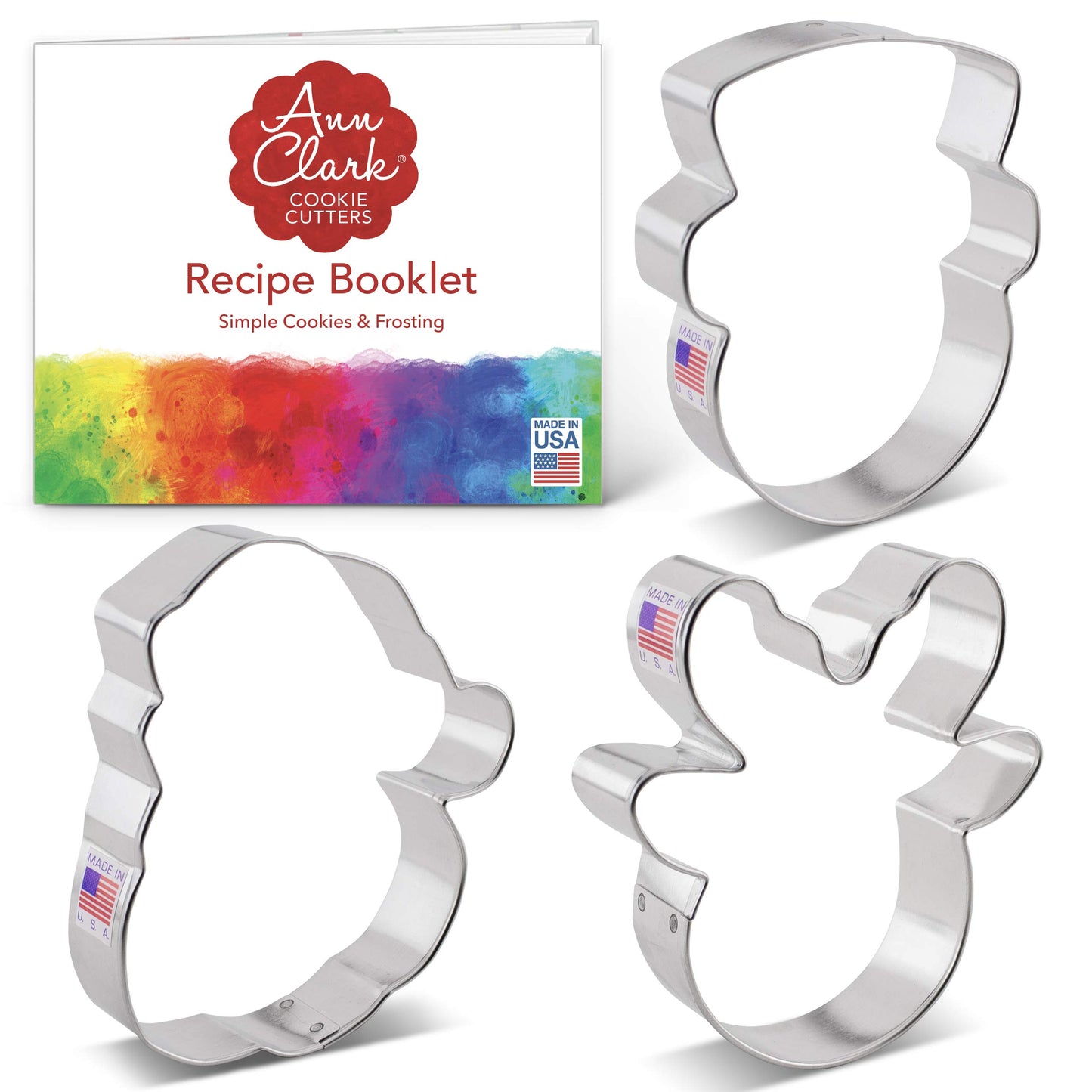 Ann Clark Faces of Christmas Cookie Cutters 3-Pc. Set (Santa Face, Reindeer Face, Snowman Face) Made in USA