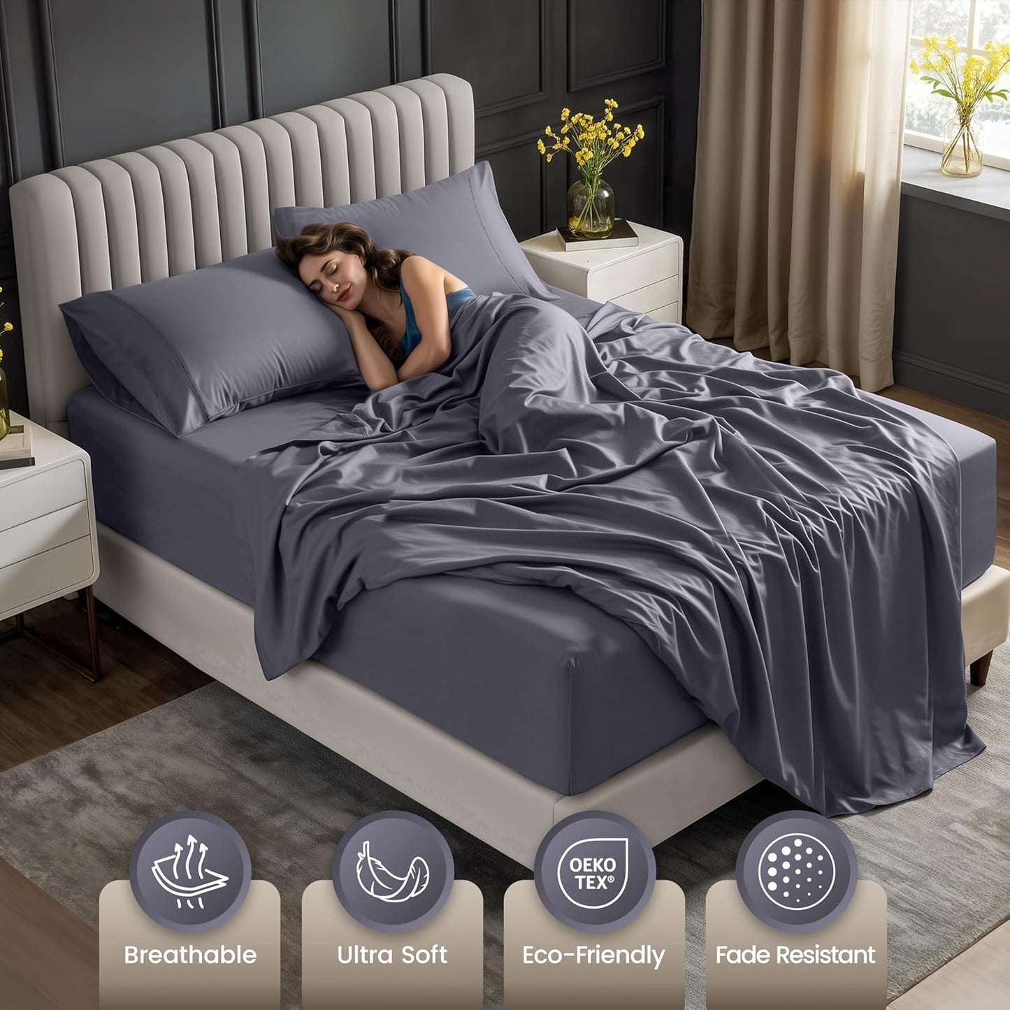 Utopia Bedding Twin Size Sheet Set - Extra Deep Pocket for Mattresses Up to 21" - Cooling & Soft - Oeko-Tex Certified (Grey)