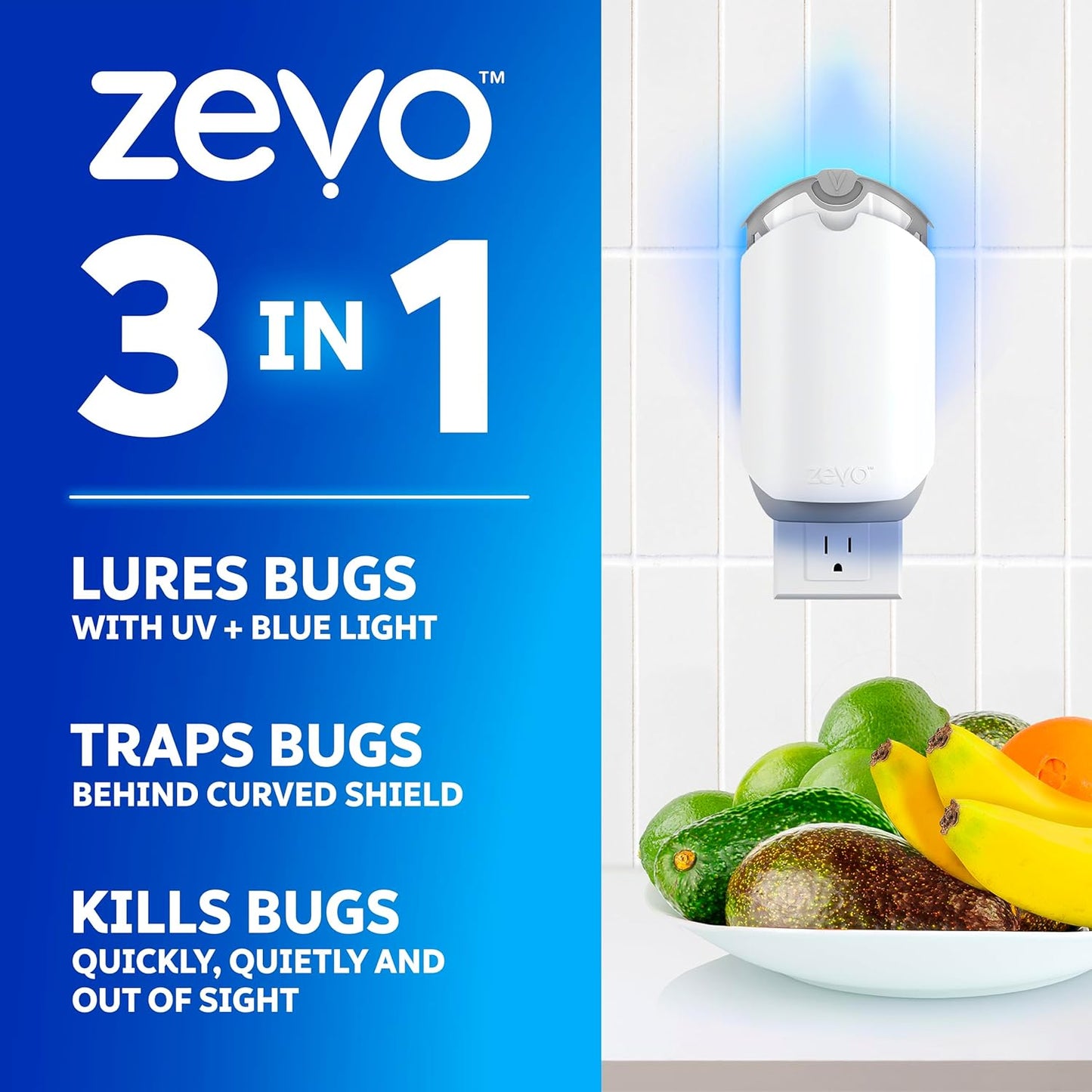 Zevo 2 Flying Insect Trap - Indoor Bug Catcher with UV Light & 2 Refill Cartridges | Mess-Free Solution for Flies & Gnats