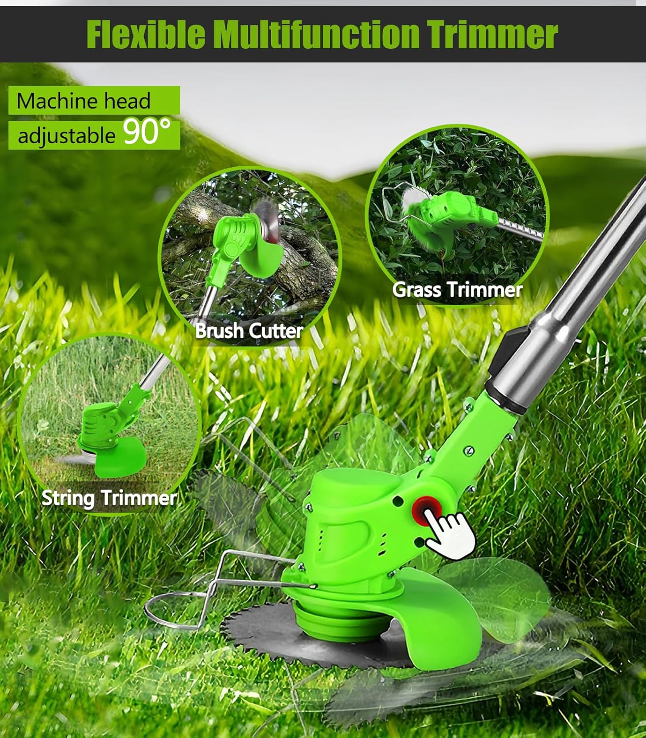 Skiennix Cordless Weed Wacker - 21V Electric Grass Trimmer with 2 Batteries & 4 Blades | Lightweight & Versatile for Yard Care (Green)