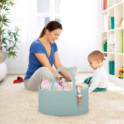 COMSE Baby Diaper Caddy Organizer - Portable Tote Bag with Divider for Newborn Essentials | Light Green