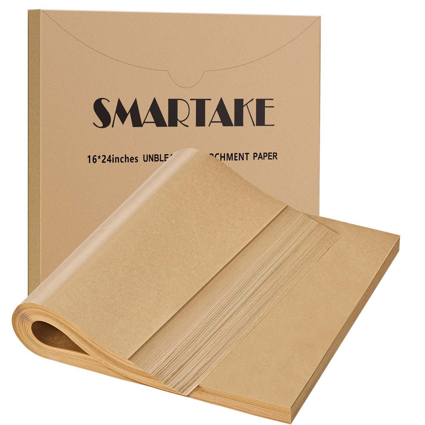 SMARTAKE 200 Pcs Parchment Paper Baking Sheets, 16x24 Inches Non-Stick Precut Baking Parchment, for Baking Grilling Air FSteaming Bread Cup Cake Cookie and More (Unbleached)