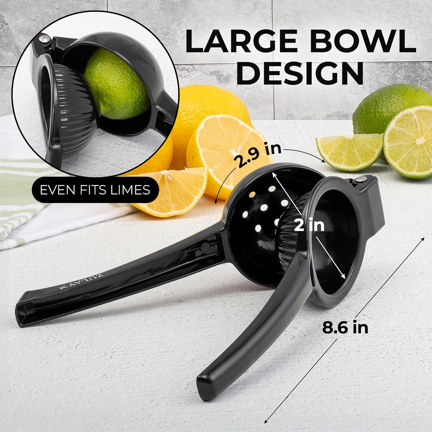 Zulay Premium Metal Lemon Squeezer - Manual Citrus Juicer for Maximum Juice Extraction | Black