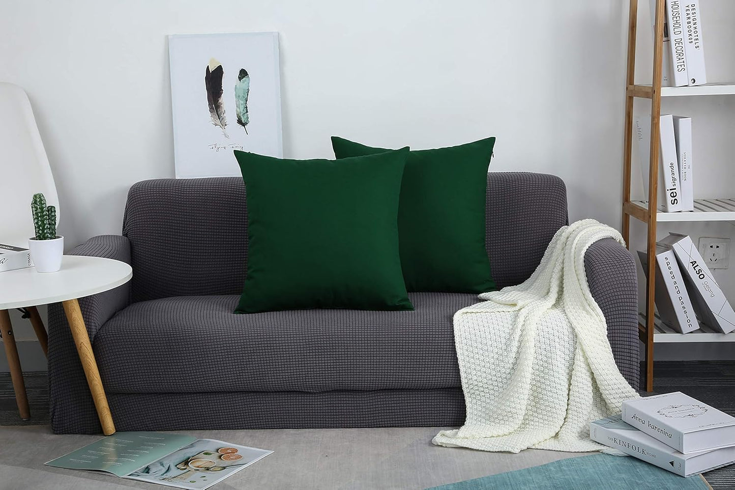 Deep Green 100% Cotton Canvas Throw Pillow Covers - Handmade 26x26 Decorative Shams