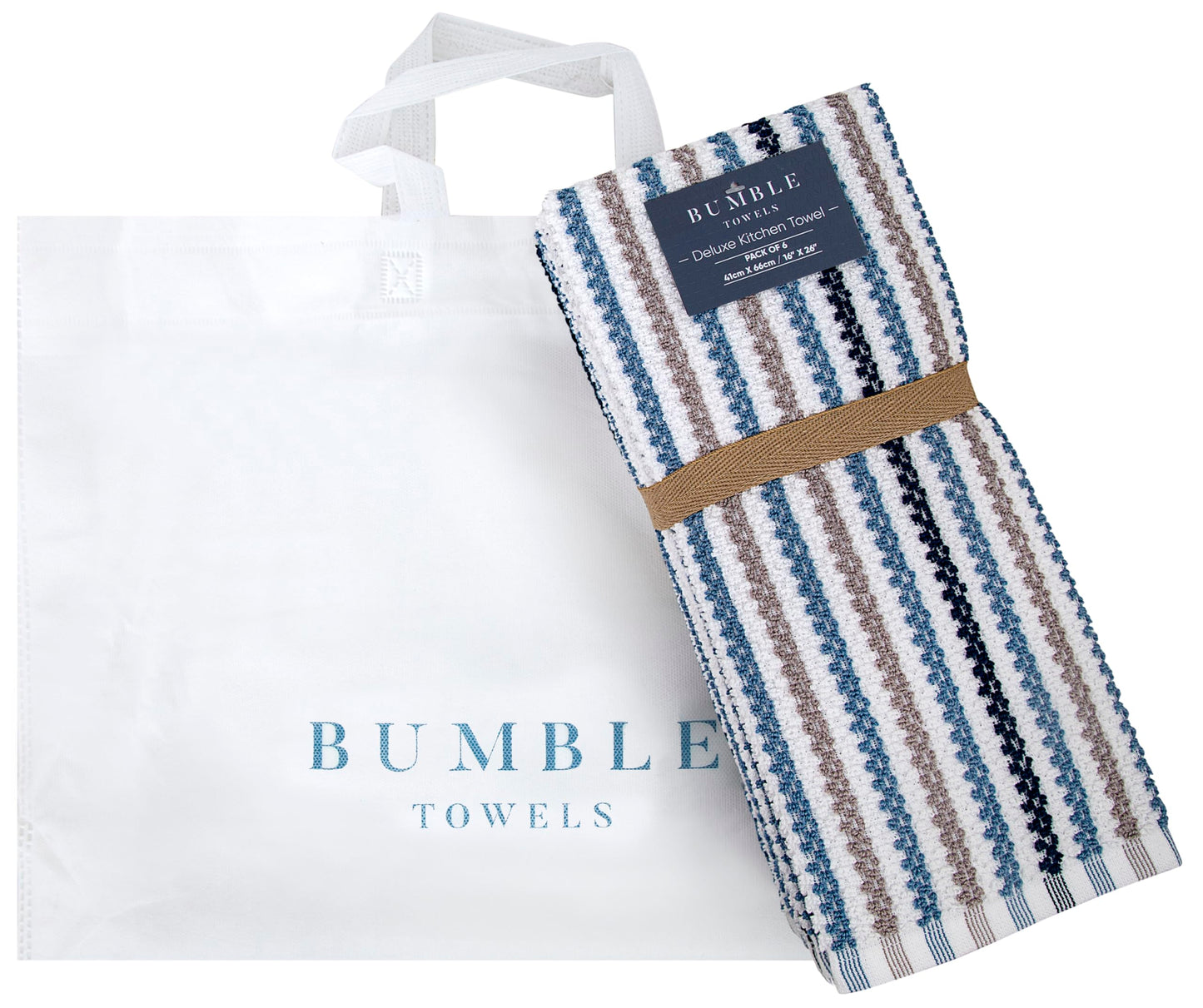Premium Kitchen Towels (16”x 26”, 6 Pack) | Large Cotton Kitchen Hand Towels | Popcorn Striped Design | Dish Towels | 430 GSM Highly Absorbent Tea Towels Set with Hanging Loop | Blue