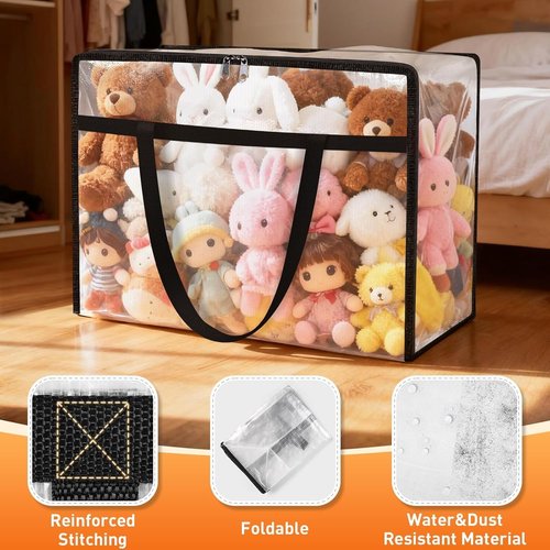 Clear Under Bed Storage Containers - 4 Pack Large Capacity Clothing Organizer Totes with Lid & Handles | Foldable Bags (60L)